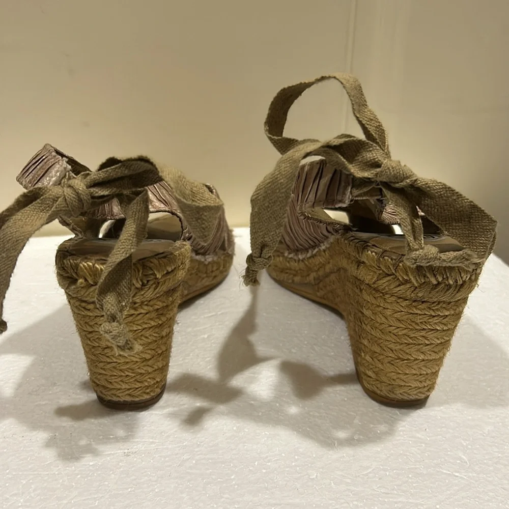 Vidorreta Espadrille Wedge Sandals open toe sling back faux tie satiny pleat 38